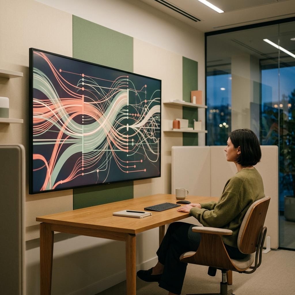 Software workflow on a computer display